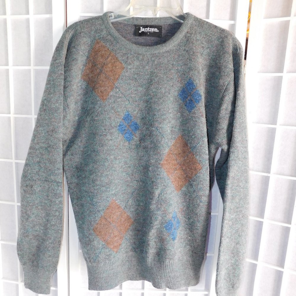 Jantzen pullover Men's Sweater, Argyle Print, Large, greenish gray